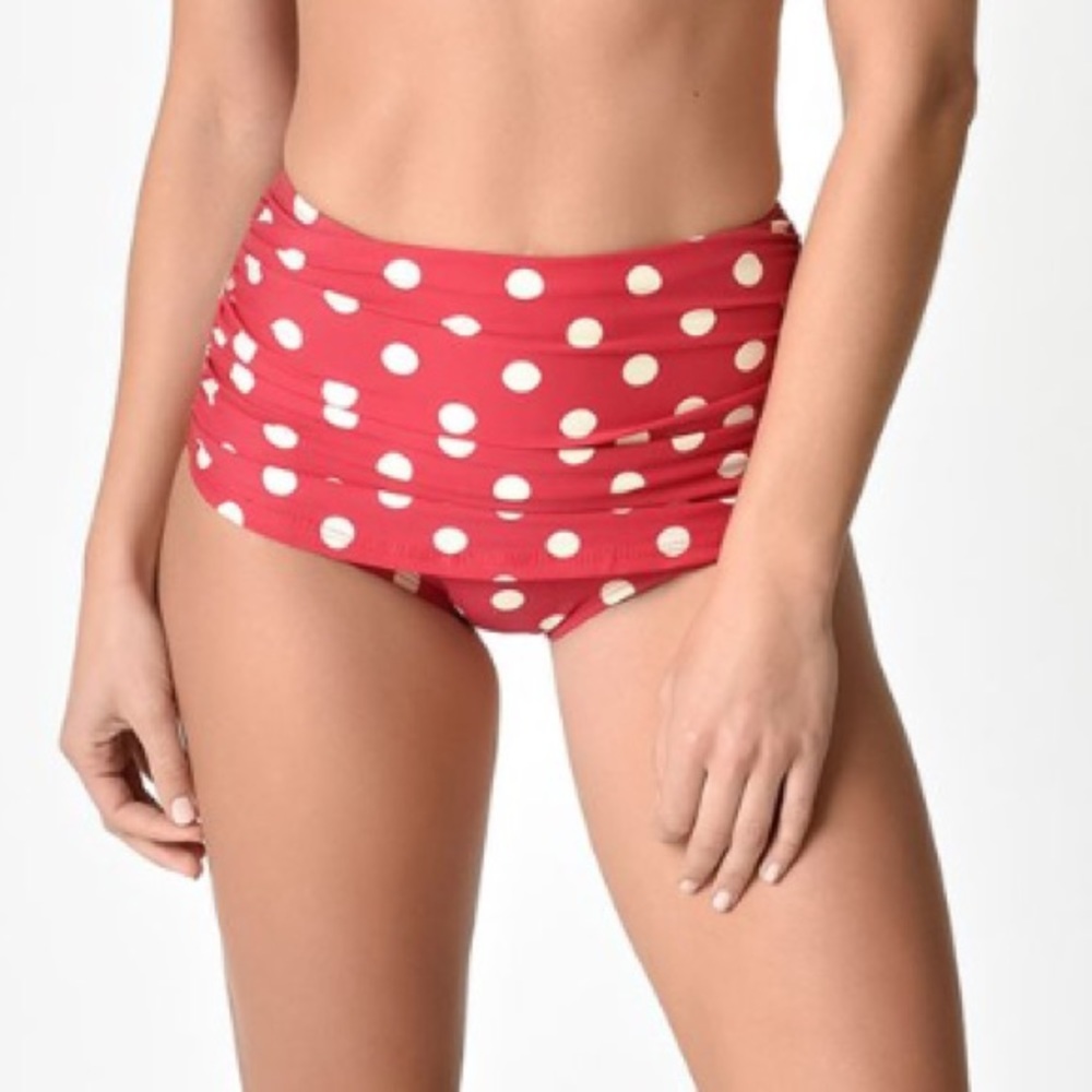 Retro 1950s Red & White Dot High Waist Swim Bottom